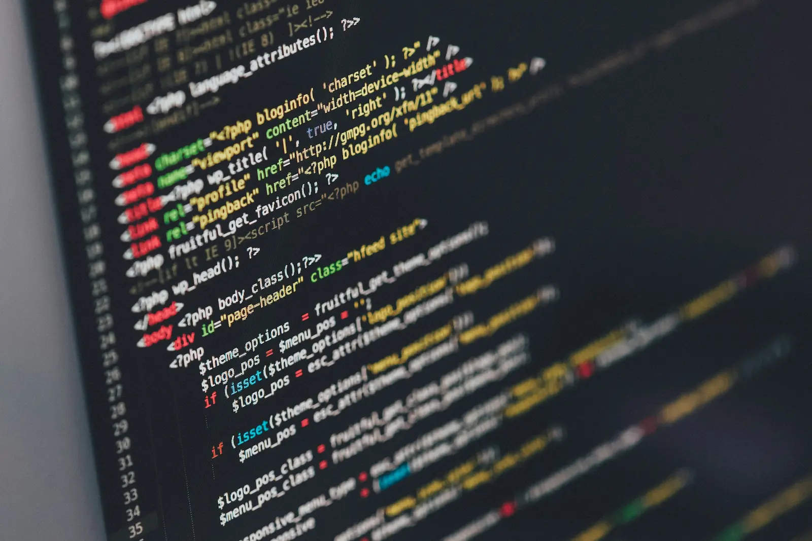 Code on a monitor in close-up