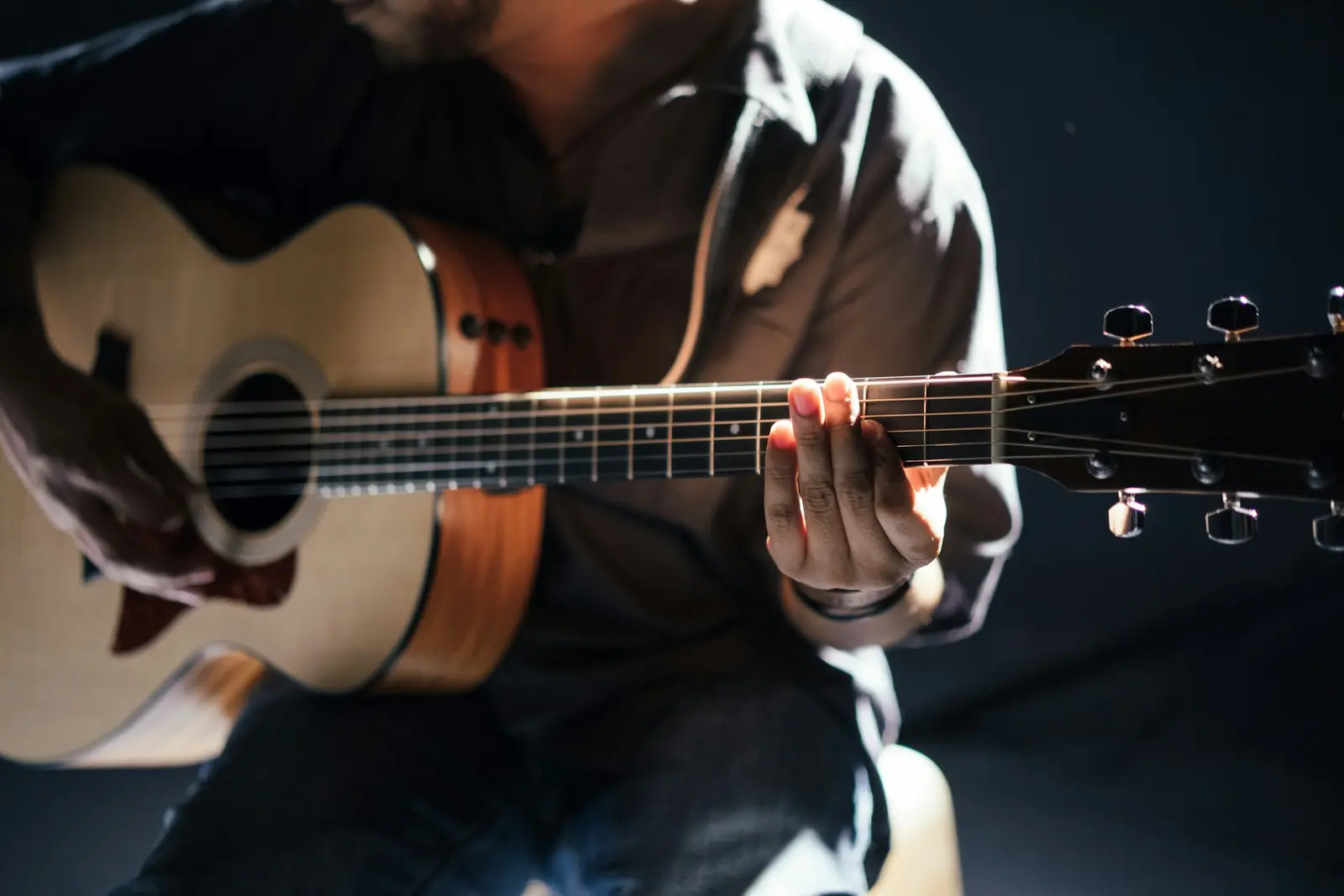 A musician playing an acoustic guitar